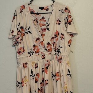 Torrid Cream Floral Wrap Midi Dress with Peach & Yellow Blooms